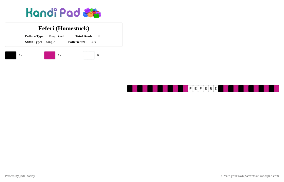 Feferi (Homestuck) - Pony Bead Pattern by aquarium_system on Kandi Pad - pink,white,homestuck,troll,black,feferi,picies