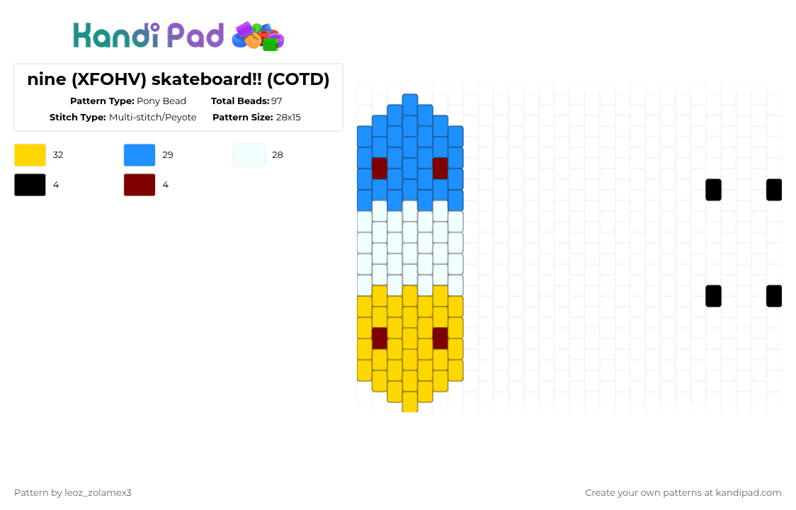 nine (XFOHV) skateboard!! (COTD) - Pony Bead Pattern by jade-harley on Kandi Pad - light blue,yellow,cotdskateboarding,nine,xfohv,white,blue