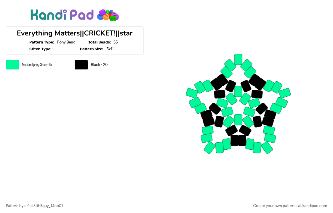 Everything Matters||CRICKET!||star - Pony Bead Pattern by cr1ck3tth3guy_f4nb01 on Kandi Pad - black, crickettheguy, everything matters, teal