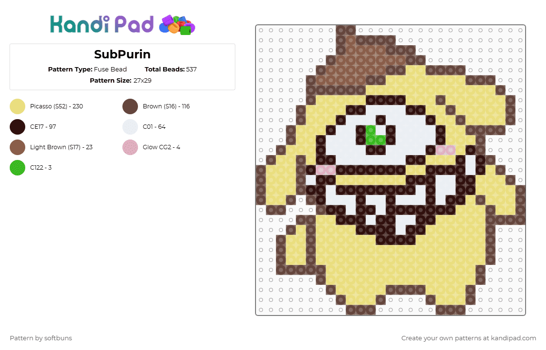 Subtronics x Pompompurin - Fuse Bead Pattern by softbuns on Kandi Pad - brown, edm, pompompurin, rave, sanrio, subtronics, yellow