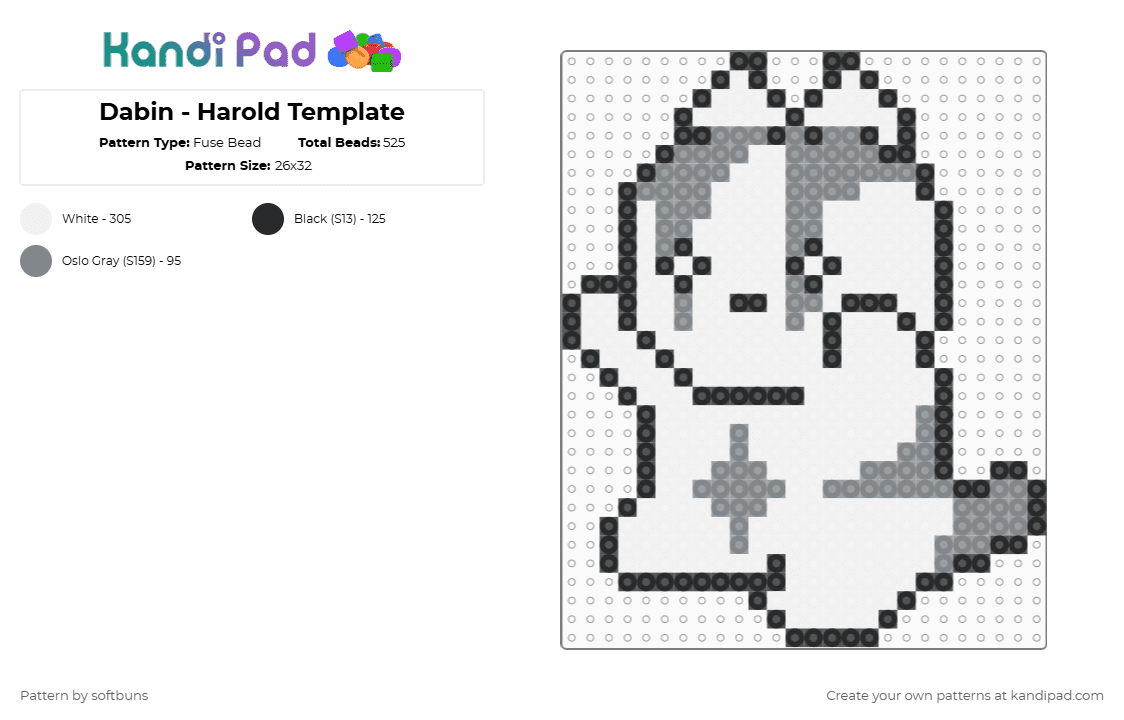 Dabin - Harold Template - Fuse Bead Pattern by softbuns on Kandi Pad - cat, cute, dabin, edm, harold, rave, white