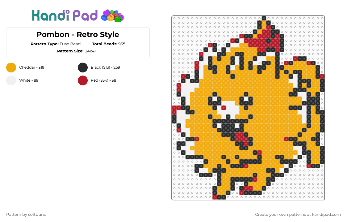 Pombon - Retro Style - Fuse Bead Pattern by softbuns on Kandi Pad - orange,pokemon,pombon,videogames,games,gaming,pomeranian,nintendo