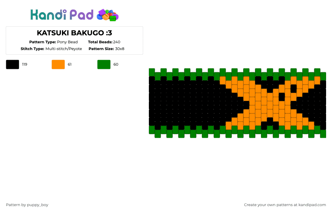 KATSUKI BAKUGO :3 - Pony Bead Pattern by puppy_boy on Kandi Pad - green,orange