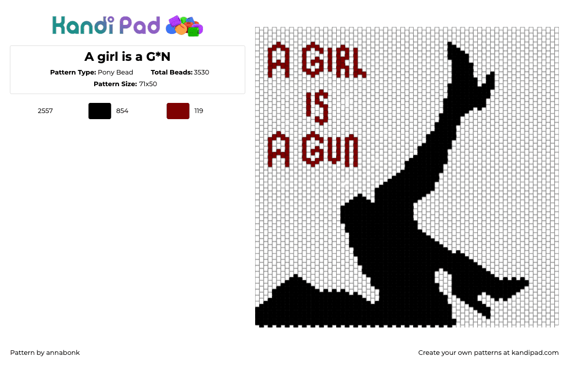 A girl is a G*N - Pony Bead Pattern by annabonk on Kandi Pad - white