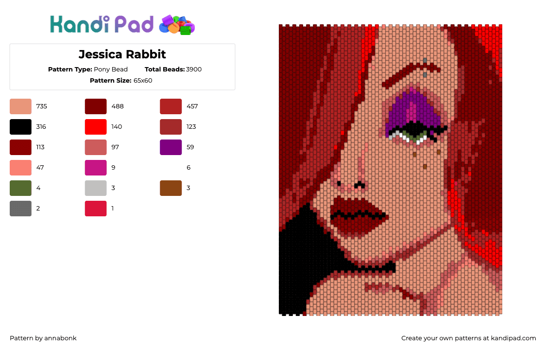 Jessica Rabbit - Pony Bead Pattern by annabonk on Kandi Pad - brown,red,orange