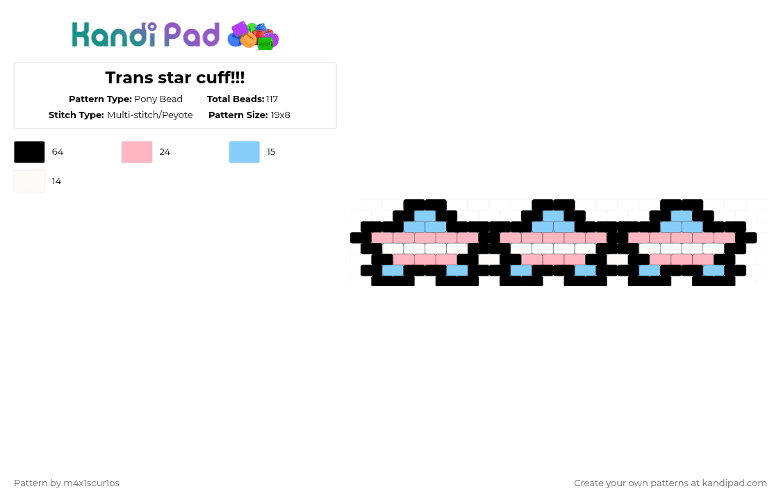 Trans star cuff!!! - Pony Bead Pattern by m4x1scur1os on Kandi Pad - black,light blue,pink
