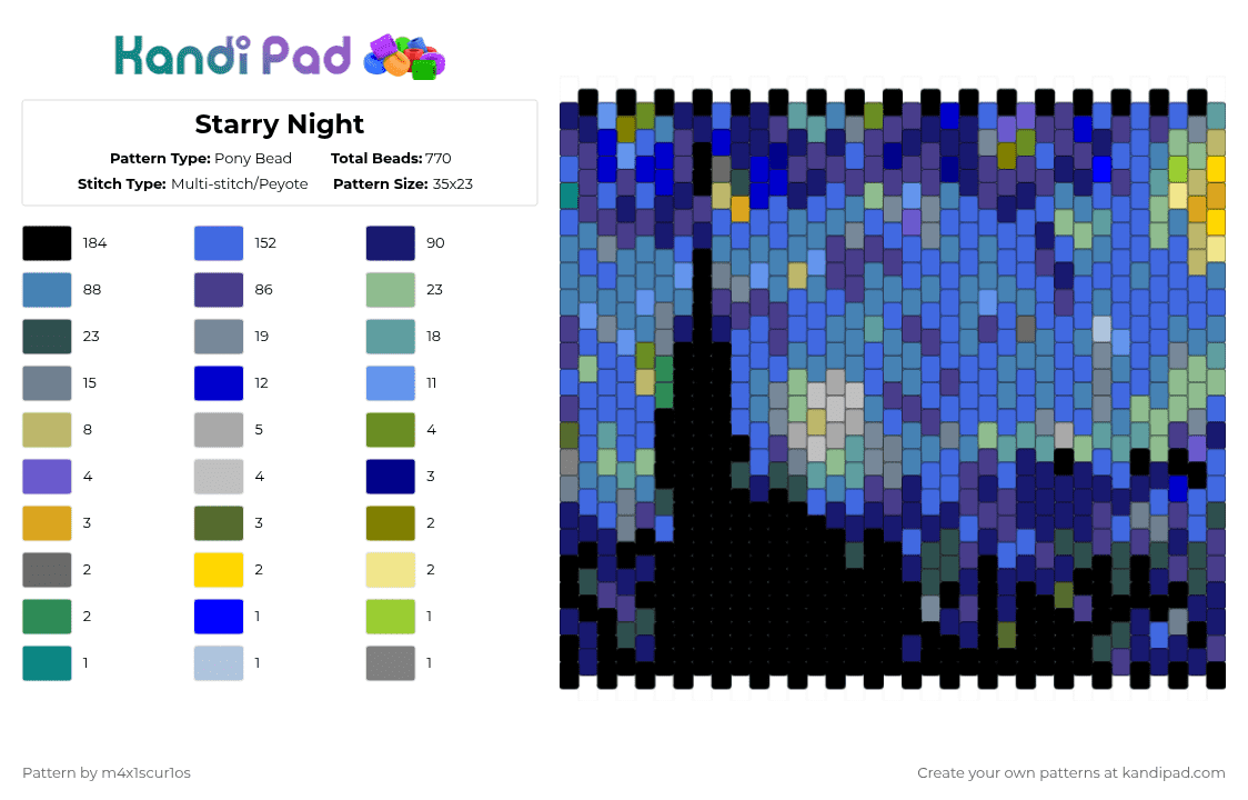Starry Night - Pony Bead Pattern by m4x1scur1os on Kandi Pad - purple,blue,gray
