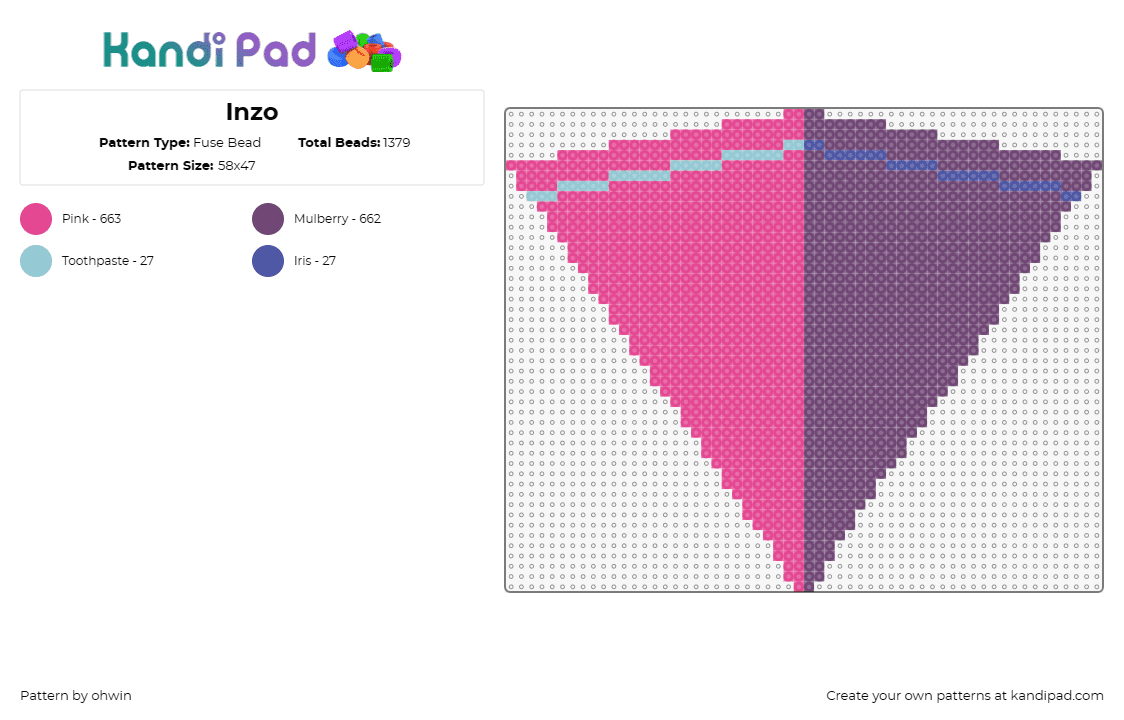 Inzo - Fuse Bead Pattern by ohwin on Kandi Pad - inzo,pyramid,dj,edm,music,overthinker,geometric,electronic,festival,pink