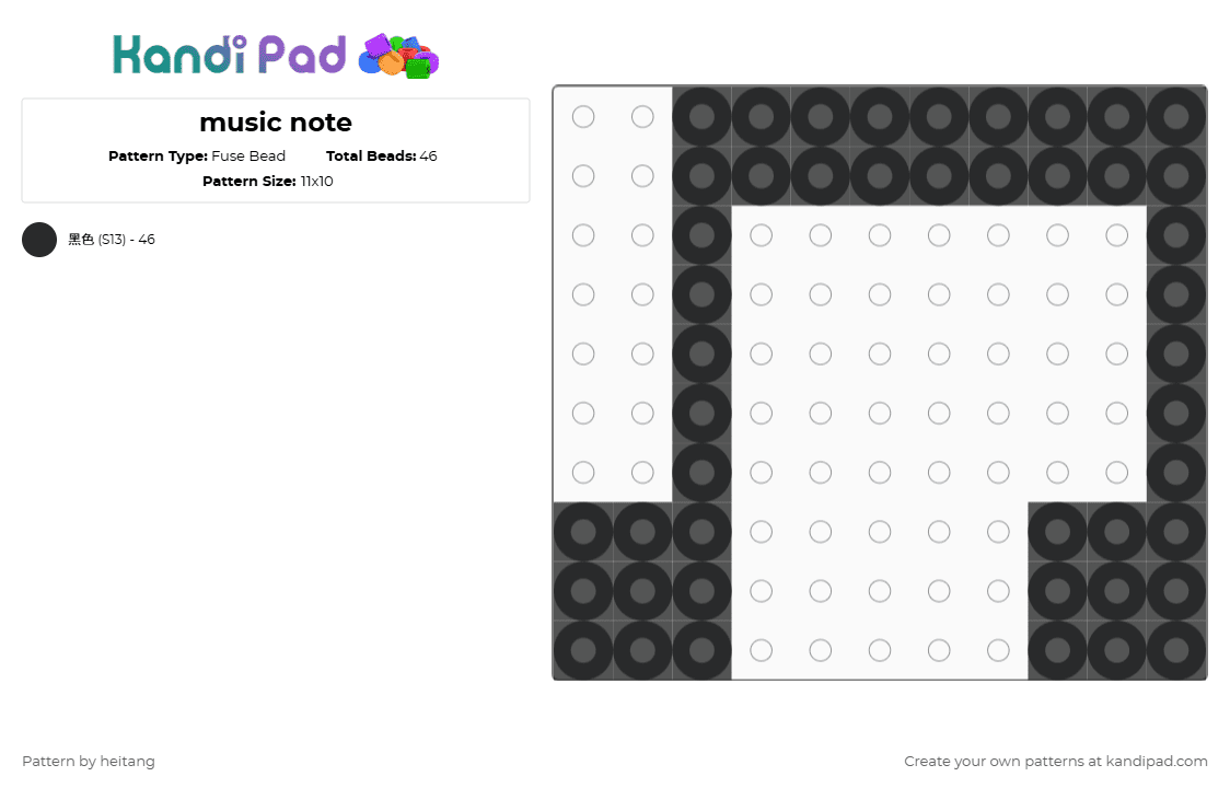 music note - Fuse Bead Pattern by heitang on Kandi Pad - black