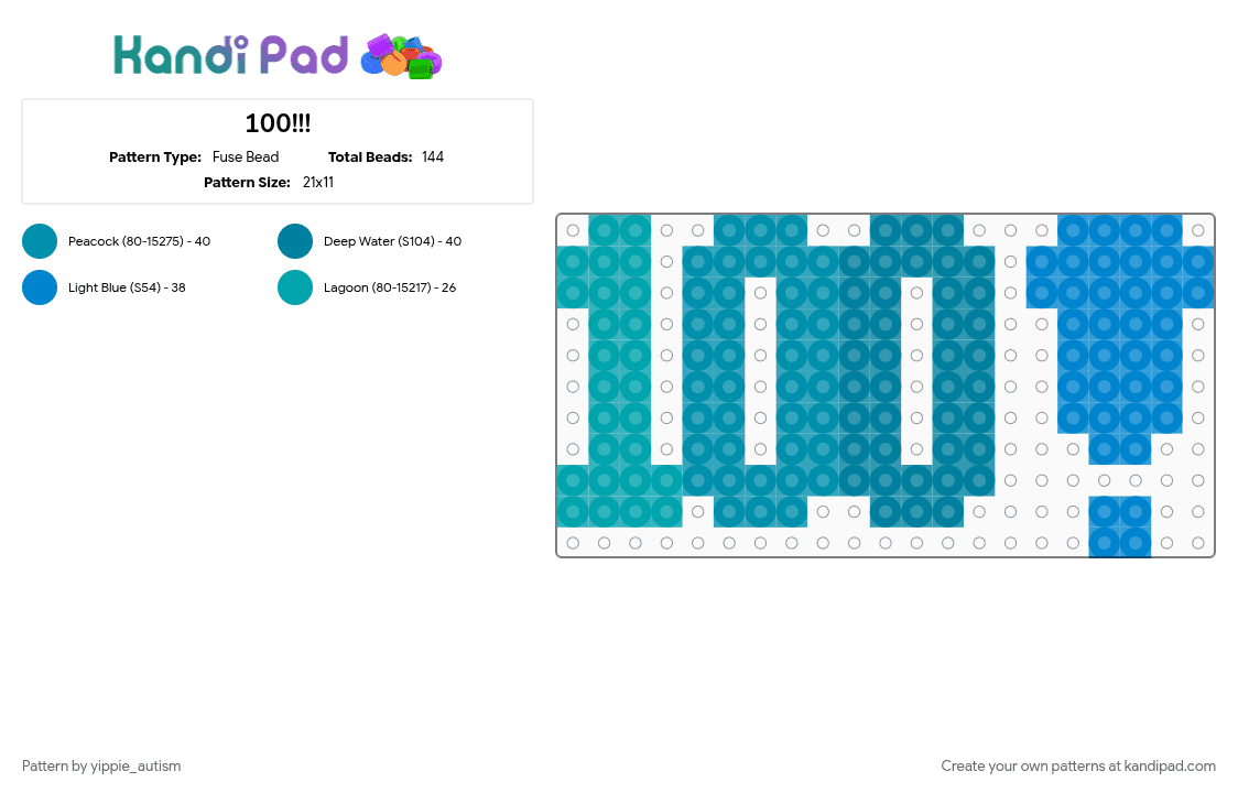 100!!! - Fuse Bead Pattern by yippie_autism on Kandi Pad - 