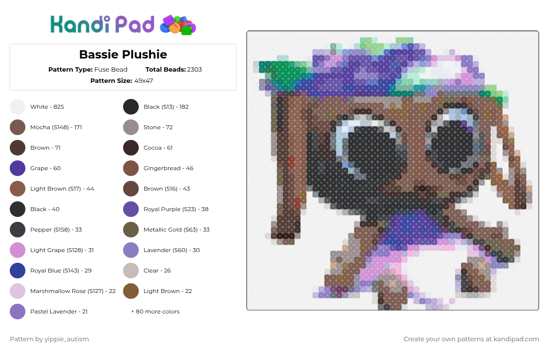 Bassie Plushie - Fuse Bead Pattern by yippie_autism on Kandi Pad - white,pink,tan,colorful