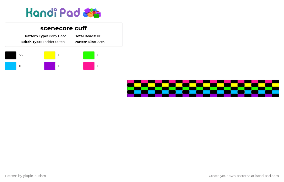 scenecore cuff - Pony Bead Pattern by yippie_autism on Kandi Pad - black,green,purple,colorful