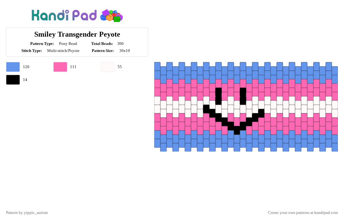 Smiley Transgender Peyote - Pony Bead Pattern by yippie_autism on Kandi Pad - light blue,pink