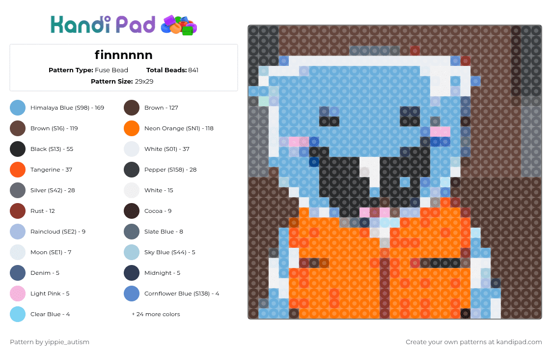 finnnnnn - Fuse Bead Pattern by yippie_autism on Kandi Pad - brown,light blue,orange
