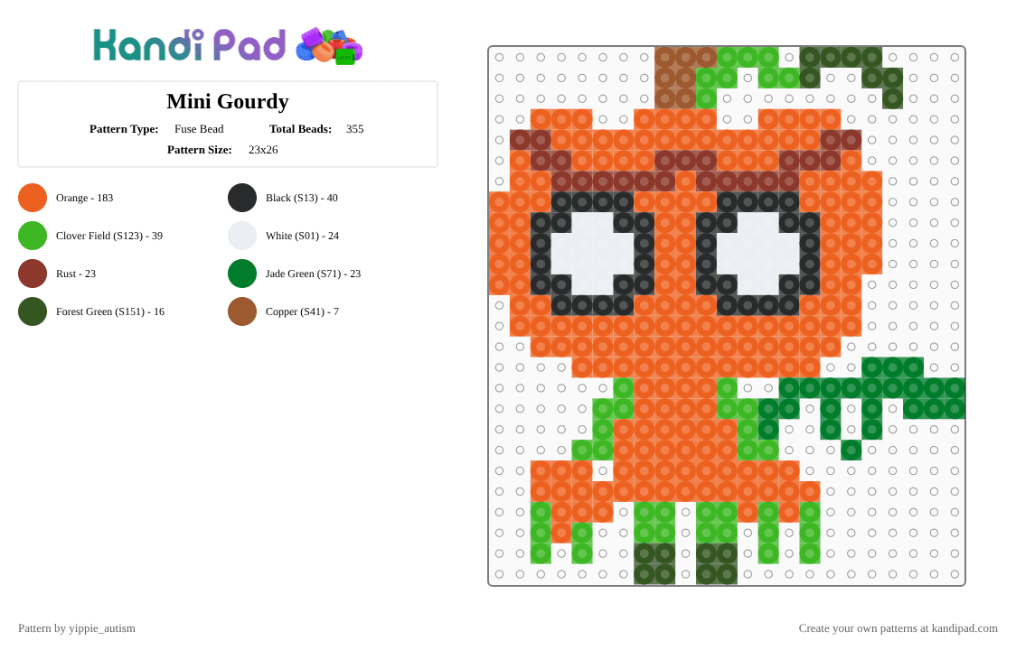 Mini Gourdy - Fuse Bead Pattern by yippie_autism on Kandi Pad - orange,green