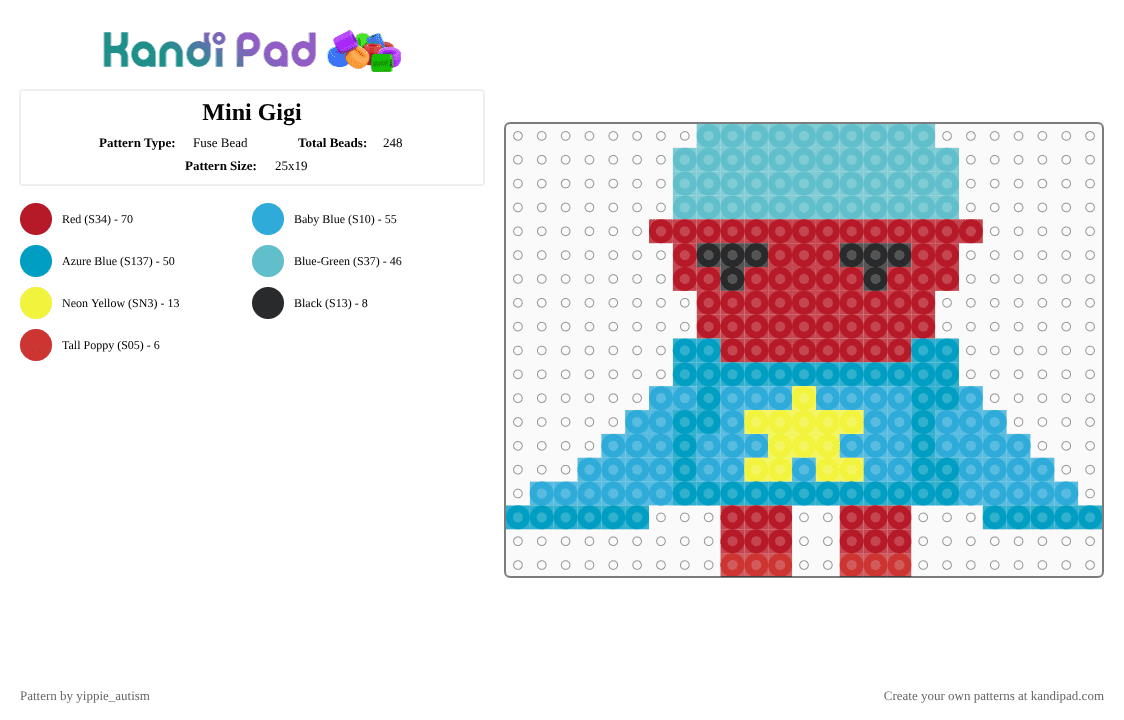 Mini Gigi - Fuse Bead Pattern by yippie_autism on Kandi Pad - red,light blue