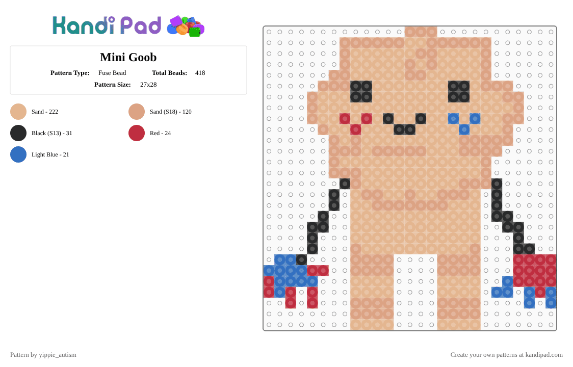 Mini Goob - Fuse Bead Pattern by yippie_autism on Kandi Pad - beige