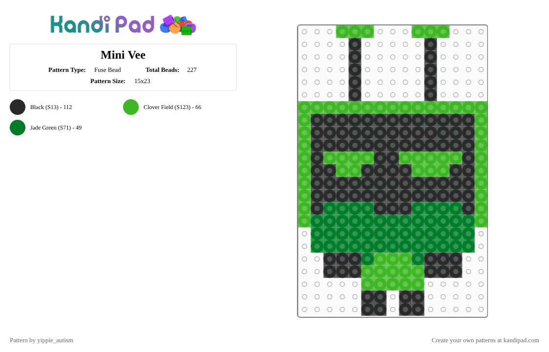 Mini Vee - Fuse Bead Pattern by yippie_autism on Kandi Pad - green,black