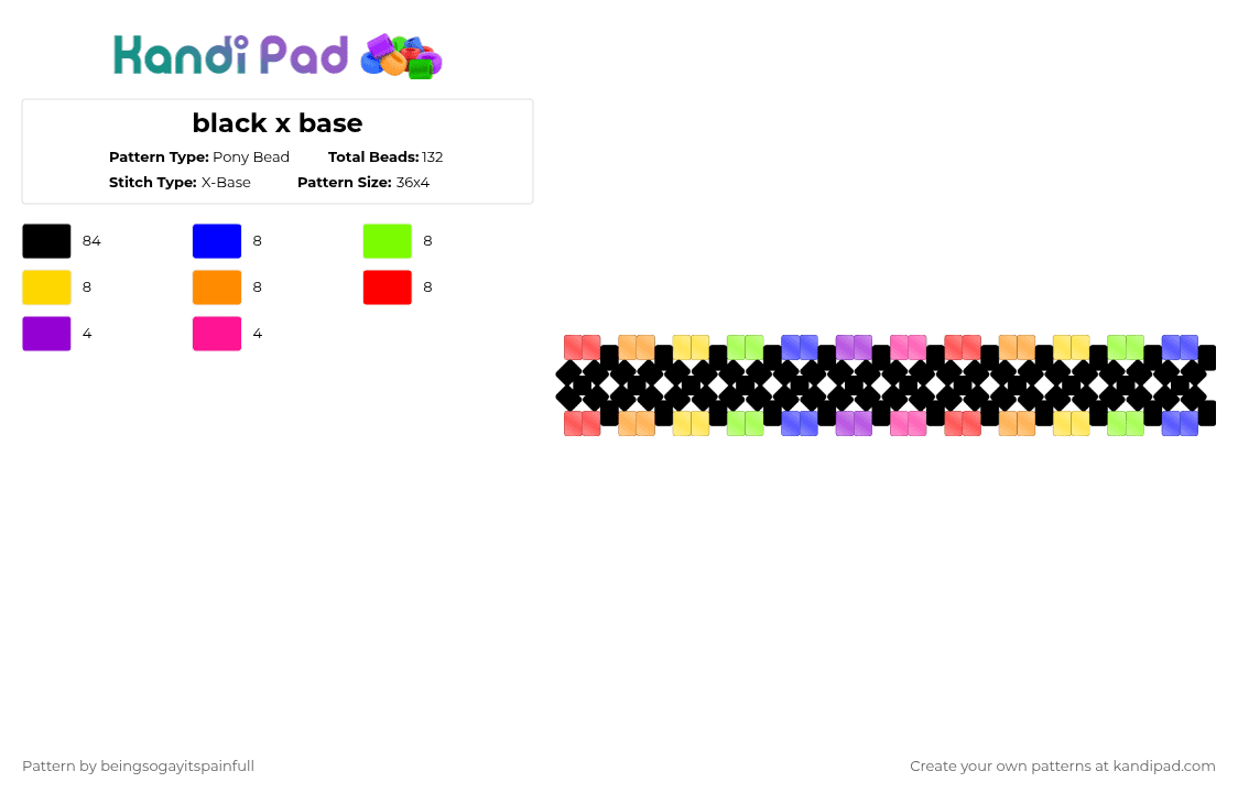 black x base - Pony Bead Pattern by dead_p3rs0n on Kandi Pad - black,purple,yellow,red,colorful,orange,green,blue,pink