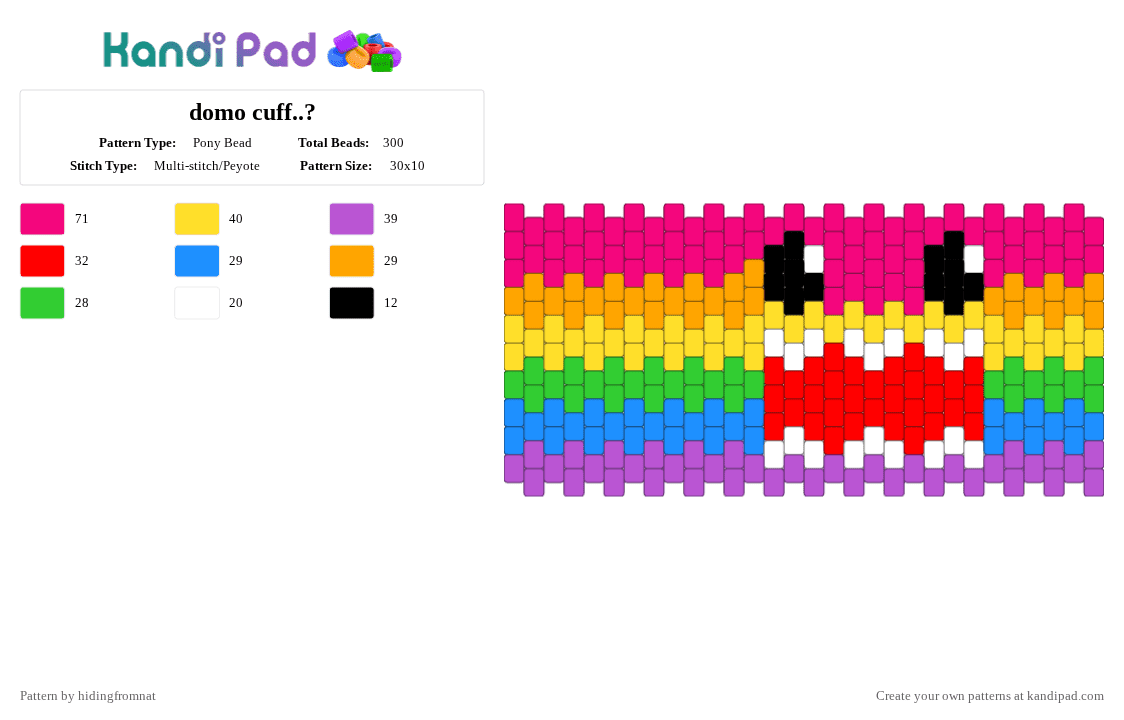 domo cuff..? - Pony Bead Pattern by dead_p3rs0n on Kandi Pad - pink,domo,red,orange,yellow,green,blue,purple
