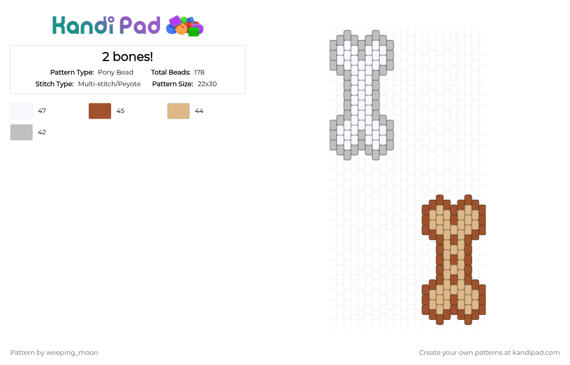 2 bones! - Pony Bead Pattern by dead_p3rs0n on Kandi Pad - red,beige,bone,brown,peach,dog,treat
