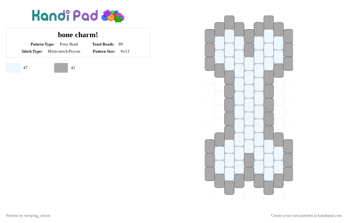 bone charm! - Pony Bead Pattern by dead_p3rs0n on Kandi Pad - white,beige,bone,grey,charm,flat stitch