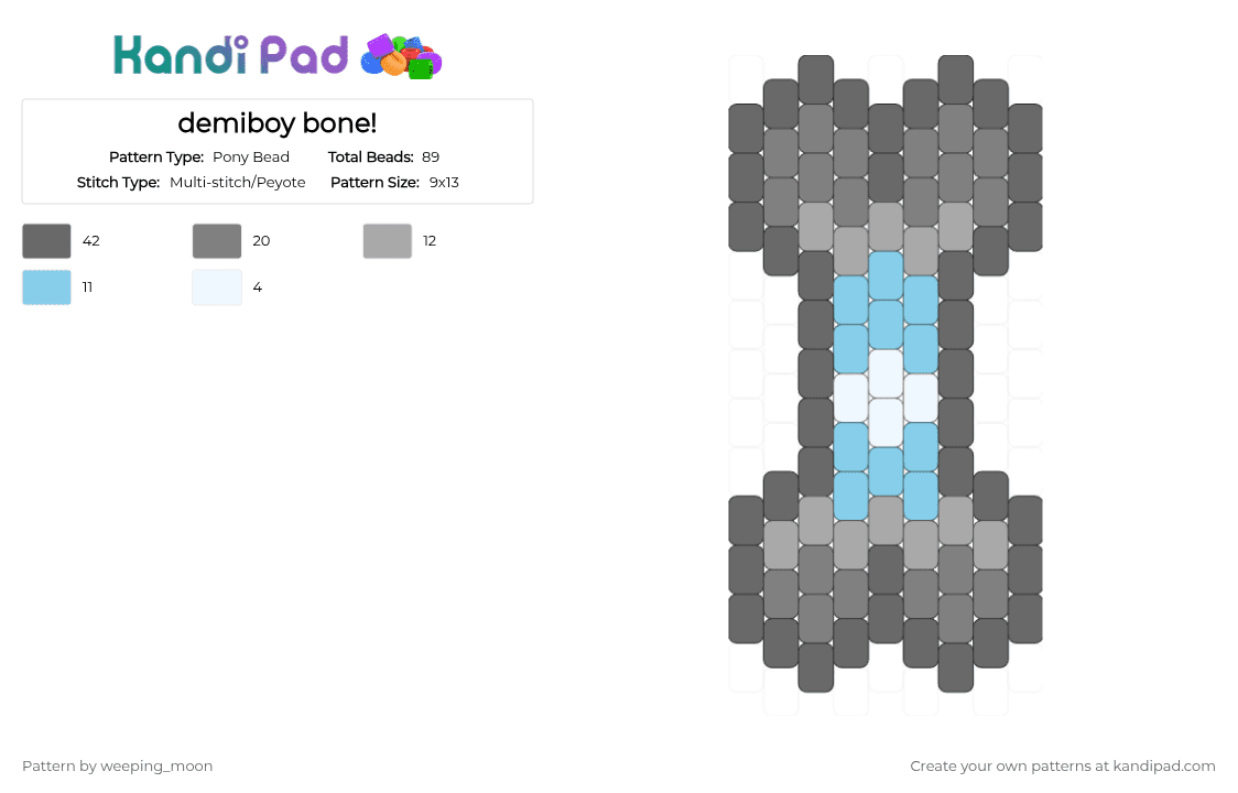 demiboy bone! - Pony Bead Pattern by weeping_moon on Kandi Pad - gray,demiboy,blue,grey,light grey,white,bone