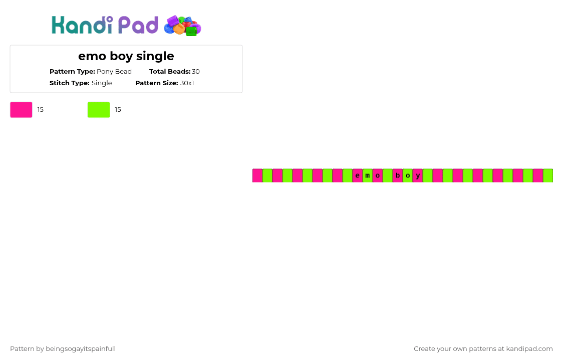 emo boy single - Pony Bead Pattern by weeping_moon on Kandi Pad - pink,green,scene,single,music