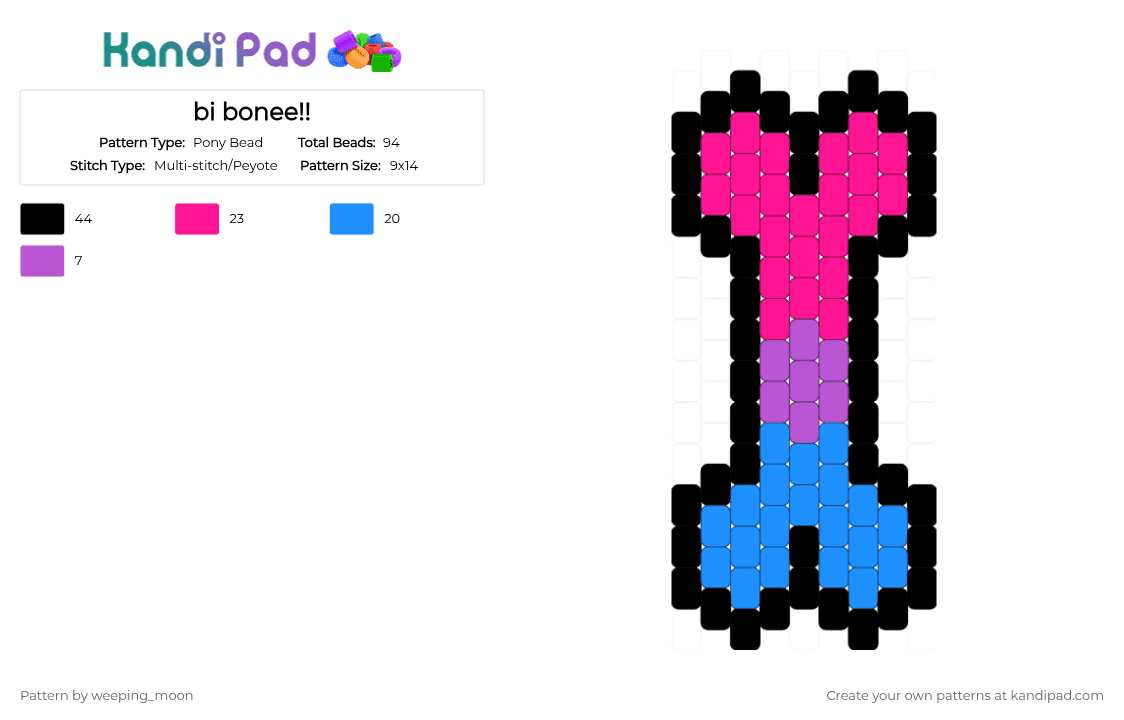 bi bonee!! - Pony Bead Pattern by dead_p3rs0n on Kandi Pad - pink,light blue,bi,bone,purple,blue,charm,pride