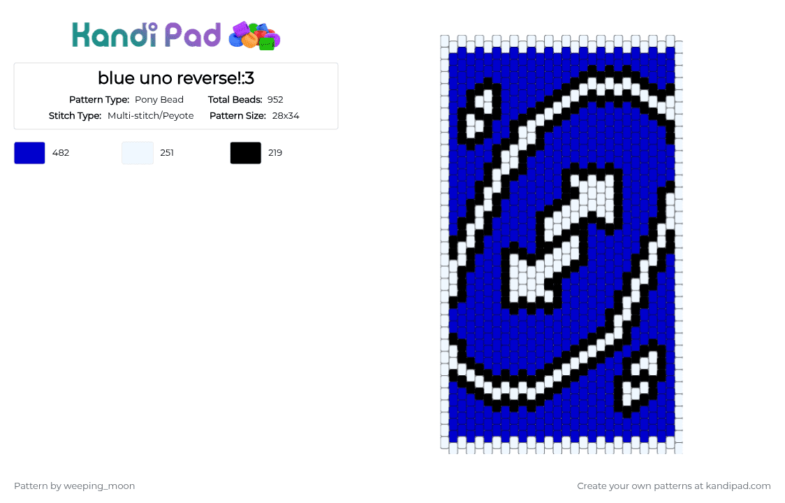 blue uno reverse!:3 - Pony Bead Pattern by dead_p3rs0n on Kandi Pad - white,purple,blue,poster,black,uno reverse,charm,multi