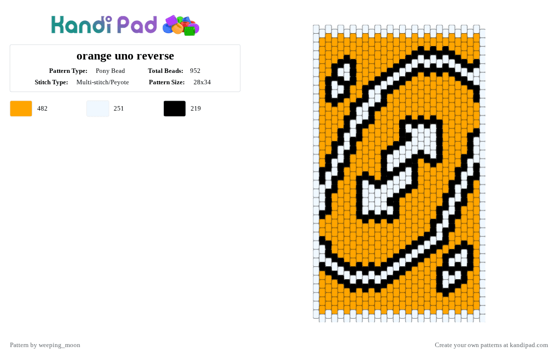 orange uno reverse - Pony Bead Pattern by dead_p3rs0n on Kandi Pad - white,orange,uno,uno reverse,black,flat stitch,char,poster