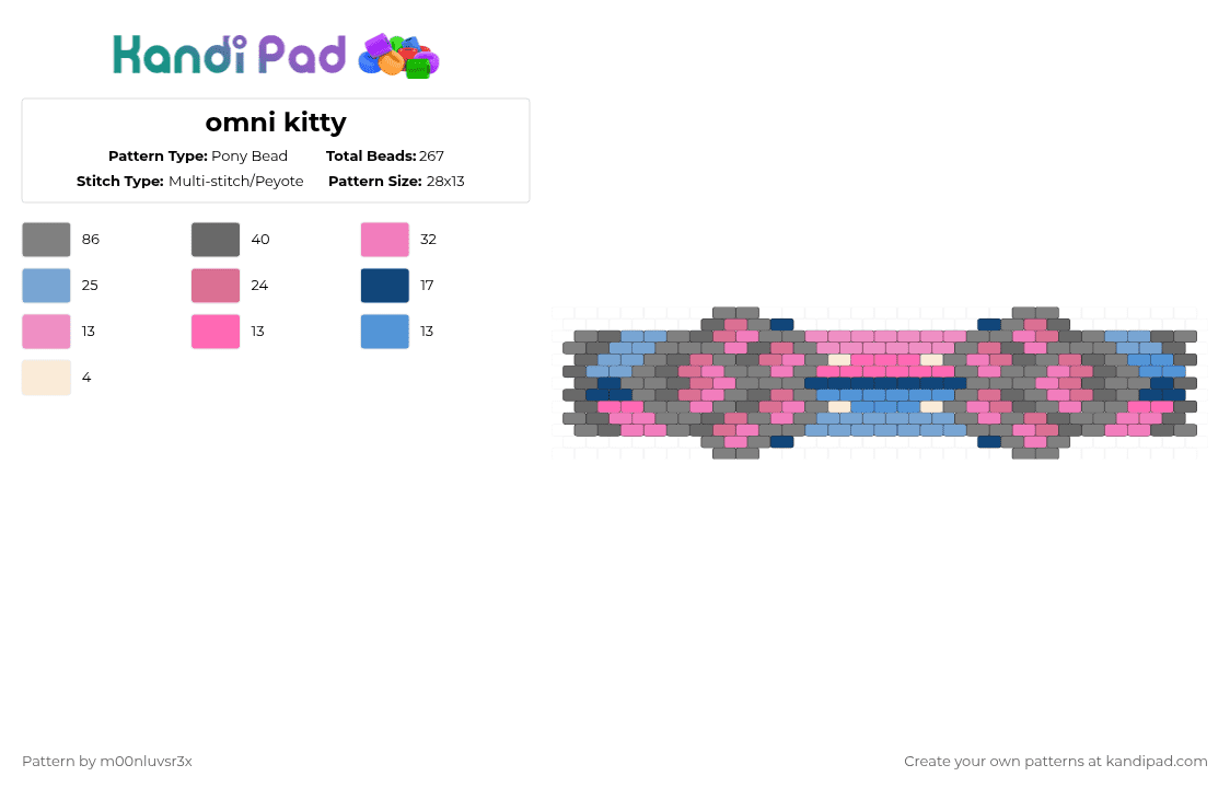 omni kitty - Pony Bead Pattern by dead_p3rs0n on Kandi Pad - gray,pink,omni,pride,kandi,cat,lol,idk,help,ya