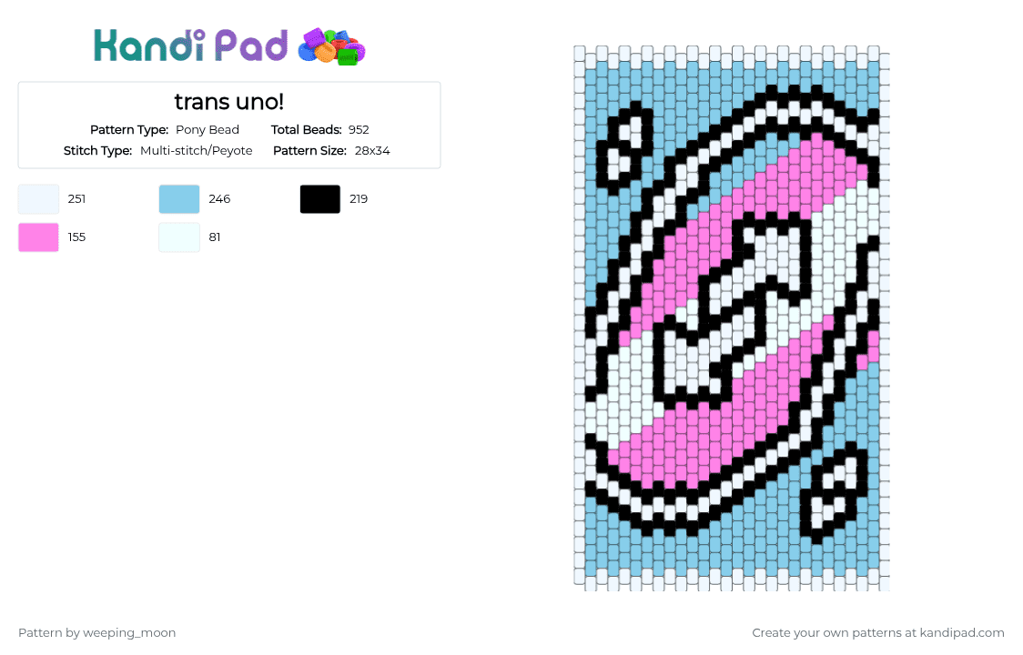 trans uno! - Pony Bead Pattern by dead_p3rs0n on Kandi Pad - light blue,pink,trans,blue,white,uno card,reverse,uno,pride