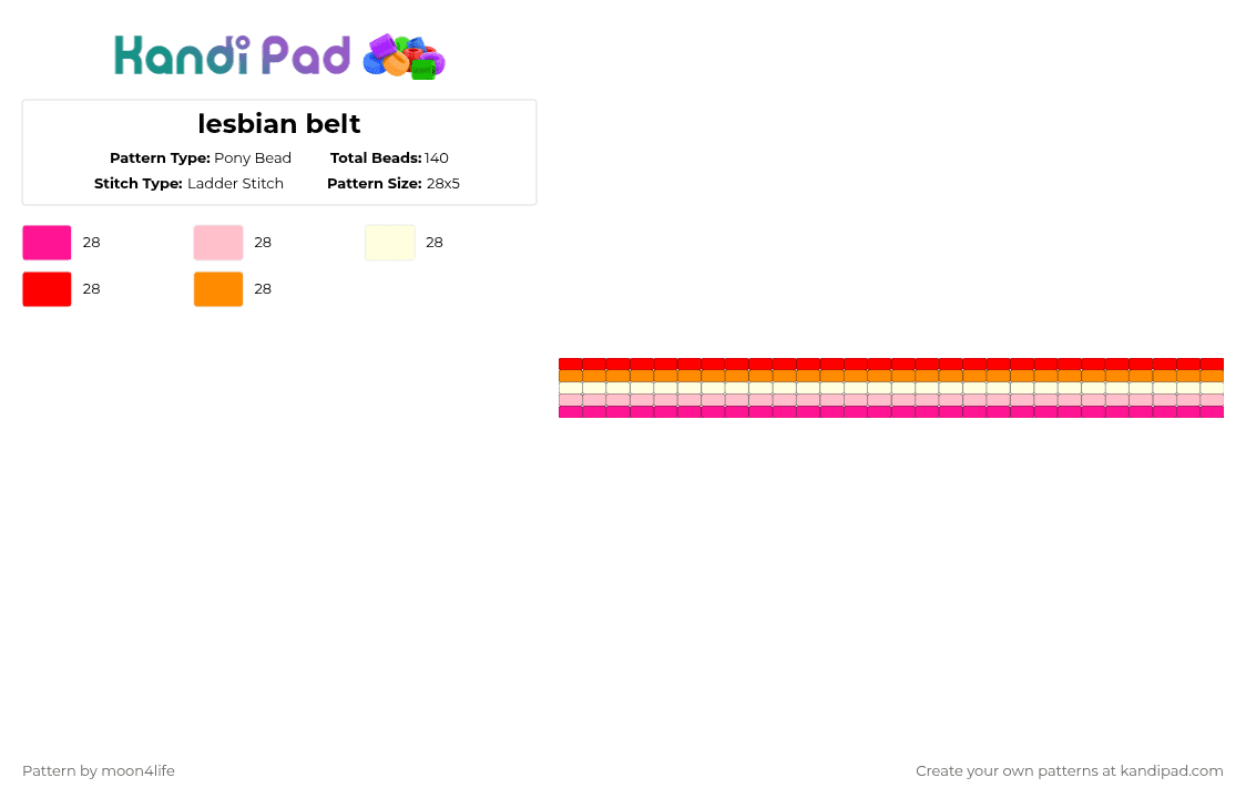 lesbian belt - Pony Bead Pattern by dead_p3rs0n on Kandi Pad - pink,pride