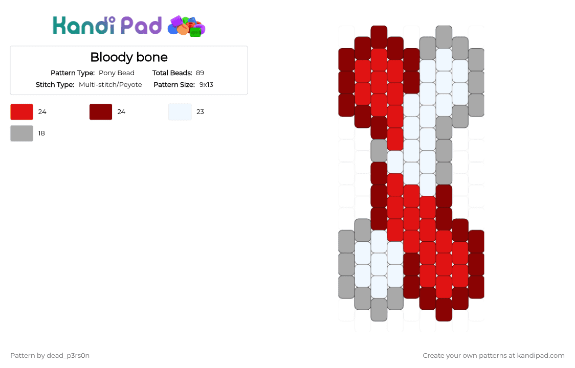 Bloody bone - Pony Bead Pattern by dead_p3rs0n on Kandi Pad - red,beige,blood,bone,white,grey