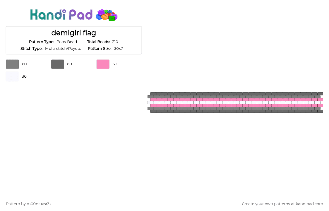 demigirl flag - Pony Bead Pattern by dead_p3rs0n on Kandi Pad - gray,pink,light gray,white,multi,cuff,demigirl,fla