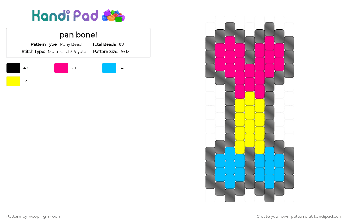 pan bone! - Pony Bead Pattern by weeping_moon on Kandi Pad - pink,bone,yellow,blue