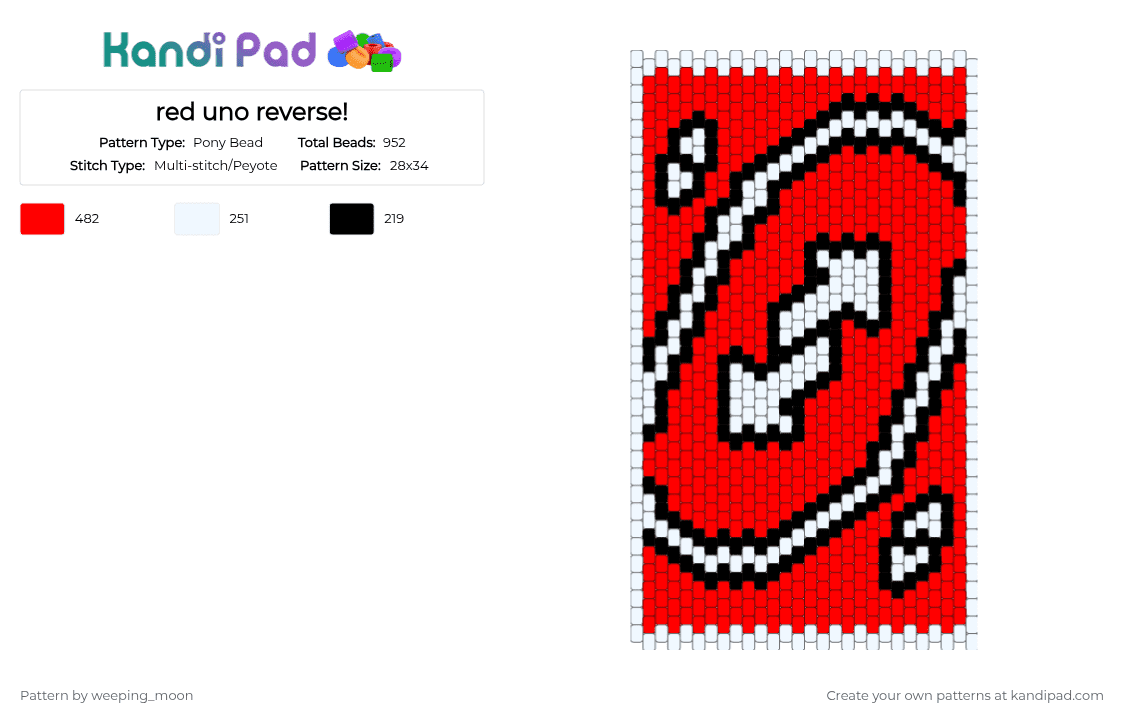 red uno reverse! - Pony Bead Pattern by dead_p3rs0n on Kandi Pad - white,red,uno,reverse,uno reverse,black,card,flat stitch