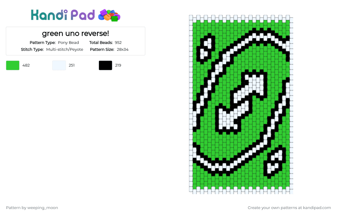 green uno reverse! - Pony Bead Pattern by dead_p3rs0n on Kandi Pad - white,green,black,uno,uno reverse,poster,room decor,charm