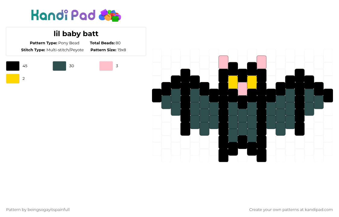 lil baby batt - Pony Bead Pattern by dead_p3rs0n on Kandi Pad - black,gray,cotdcuteanimals,bat