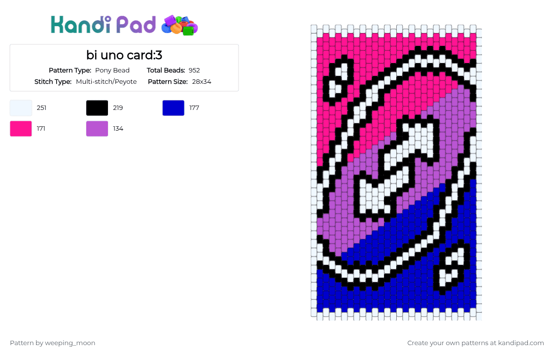 bi uno card:3 - Pony Bead Pattern by dead_p3rs0n on Kandi Pad - pink,purple,bi,blue,uno,card,pride