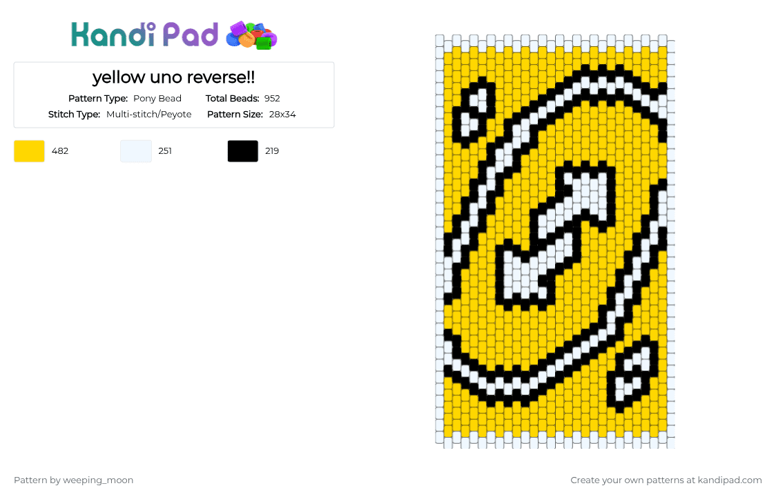 yellow uno reverse!! - Pony Bead Pattern by dead_p3rs0n on Kandi Pad - white,yellow,poster,room decor,uno,uno reverse,black,charm