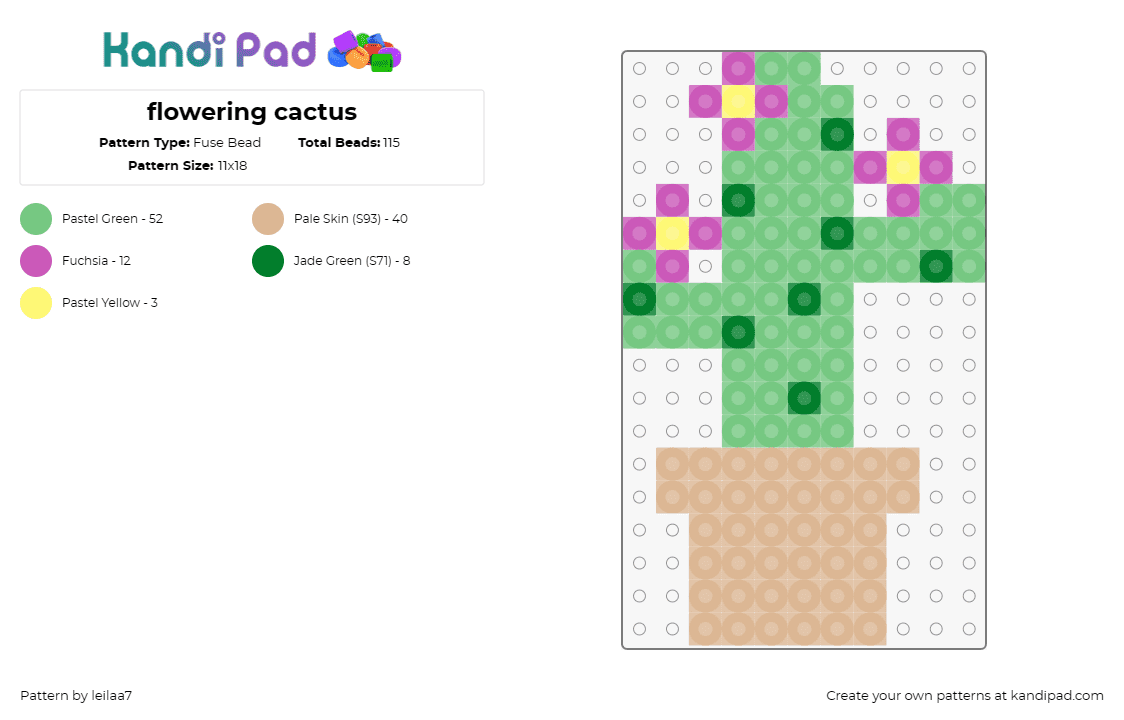 flowering cactus - Fuse Bead Pattern by leilaa7 on Kandi Pad - cactus,flowers,desert,potted,nature,plants,blooming,resilience,grace,green