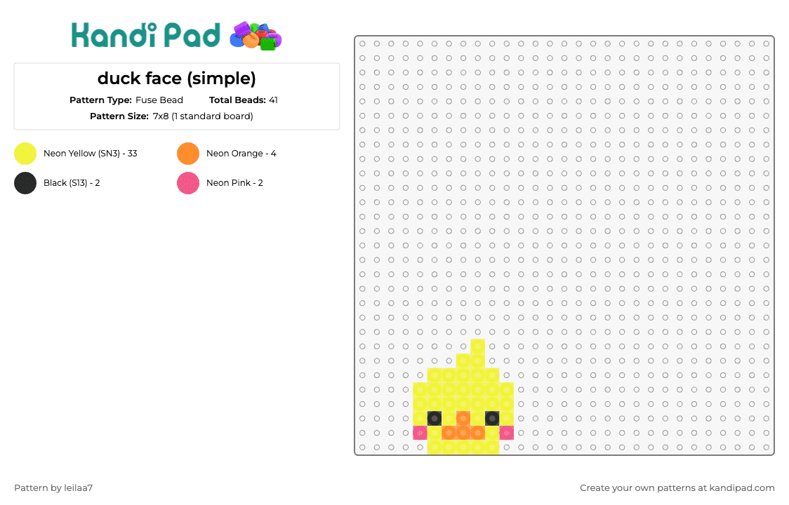 duck face (simple) - Fuse Bead Pattern by leilaa7 on Kandi Pad - duck,chick,face,cute,animal,bird,youthful,endearing,simplicity,yellow