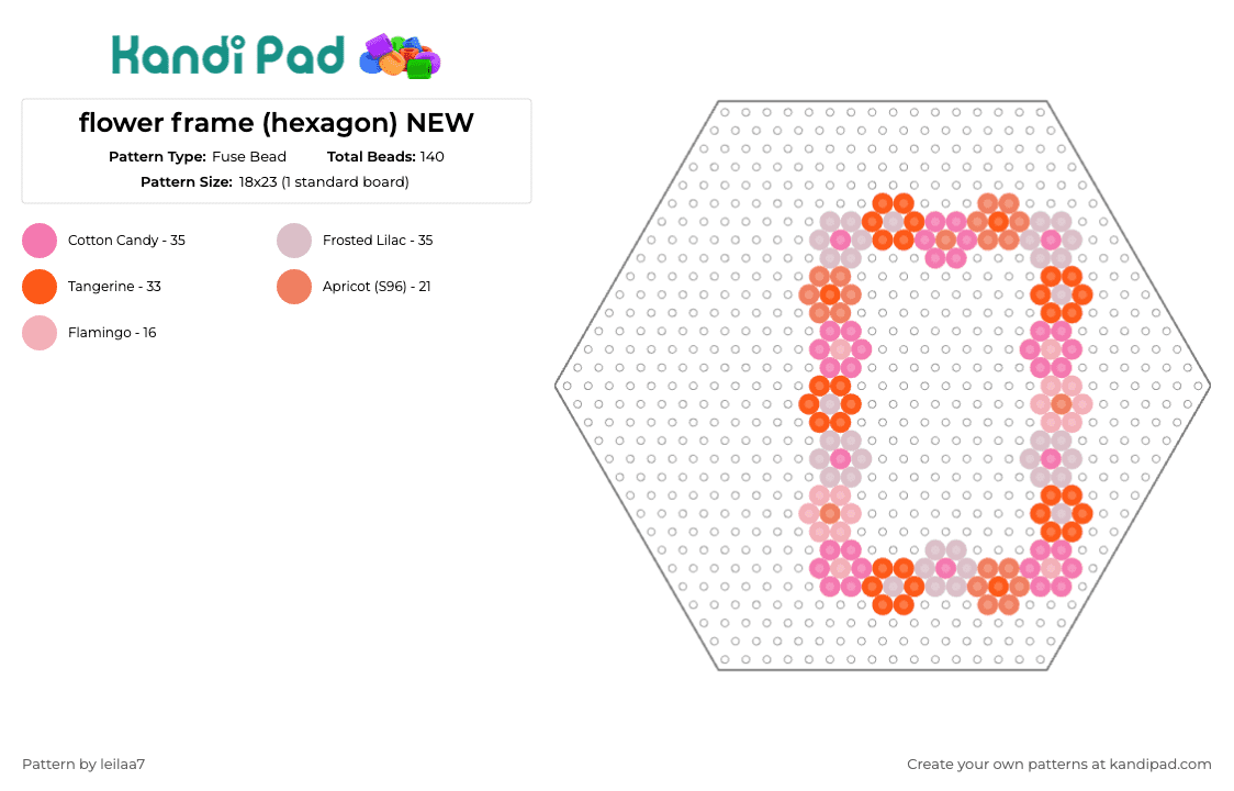 flower frame (hexagon) NEW - Fuse Bead Pattern by leilaa7 on Kandi Pad - frame,flowers,border,cute,spring,pink,orange