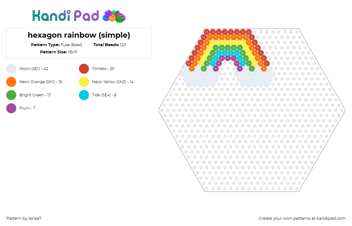 hexagon rainbow (simple) - Fuse Bead Pattern by leilaa7 on Kandi Pad - rainbow,clouds,hexagon,vibrant,serenity,sky,arch,joy