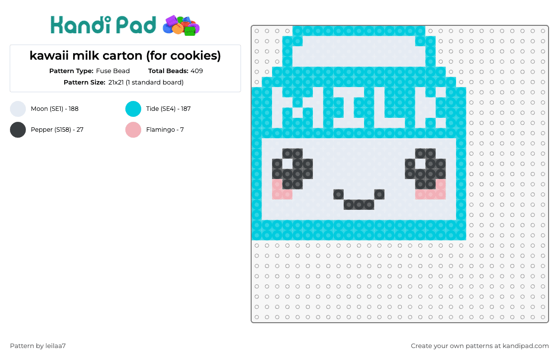 kawaii milk carton (for cookies) - Fuse Bead Pattern by leilaa7 on Kandi Pad - milk,drink,food,kawaii,cute,face,carton,container,snack,blue,white