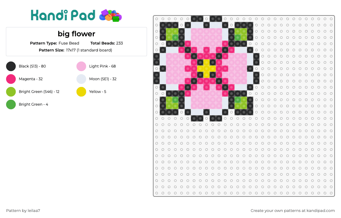 big flower - Fuse Bead Pattern by leilaa7 on Kandi Pad - flower,bloom,plants,nature,vibrant,bold,springtime,lively,pink