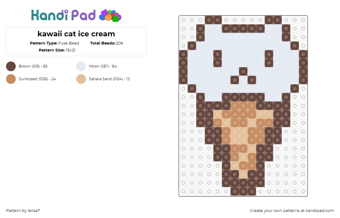 kawaii cat ice cream - Fuse Bead Pattern by leilaa7 on Kandi Pad - ice cream,cat,dessert,cute,kawaii,kitty,confectionery,summer,treat,brown,tan,whi