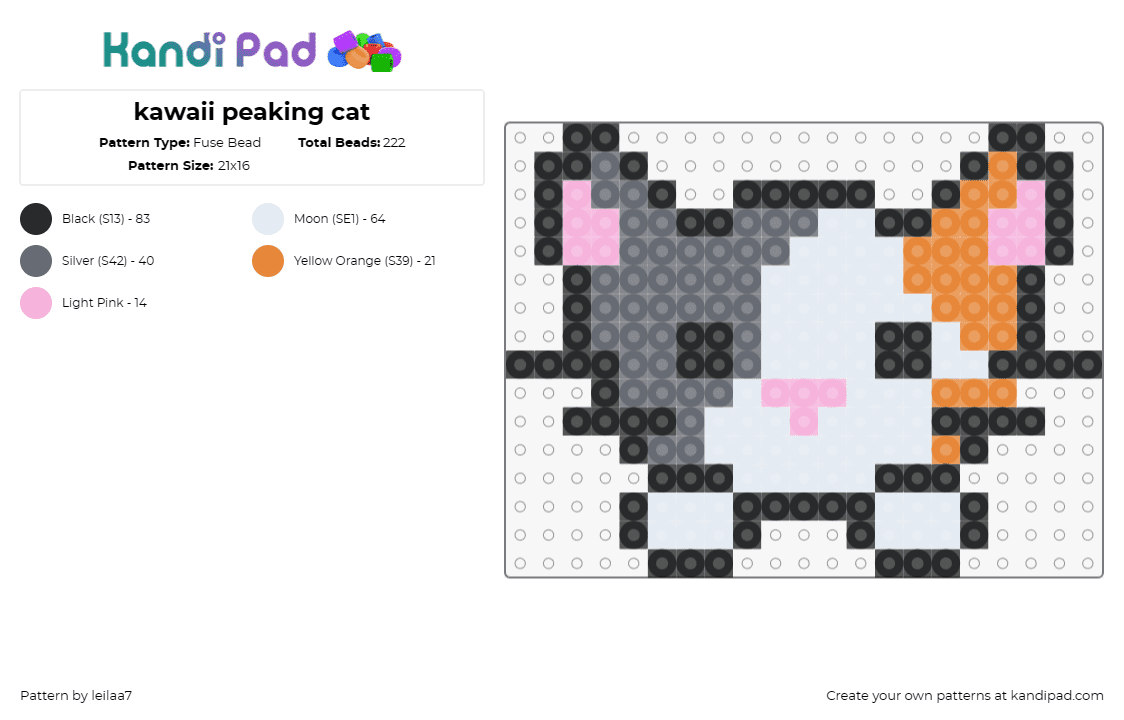 kawaii peaking cat - Fuse Bead Pattern by leilaa7 on Kandi Pad - cat,kitten,animal,cute,kawaii,curious,peeking,gray,white